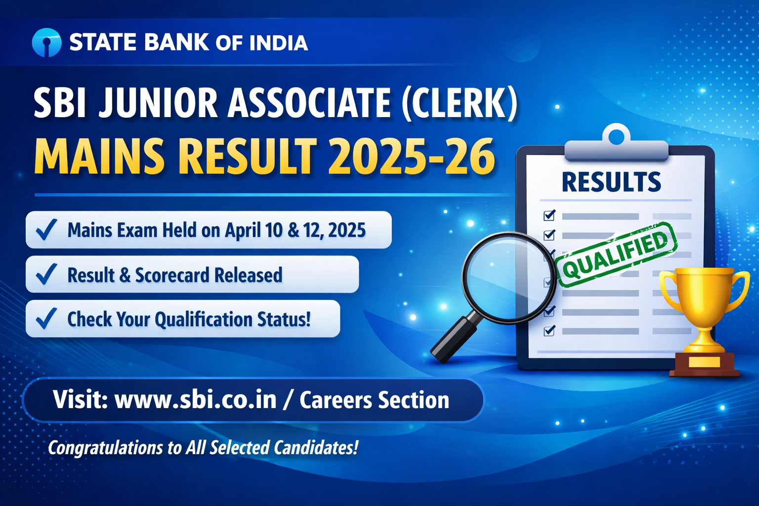 SBI Clerk mains Result 2026